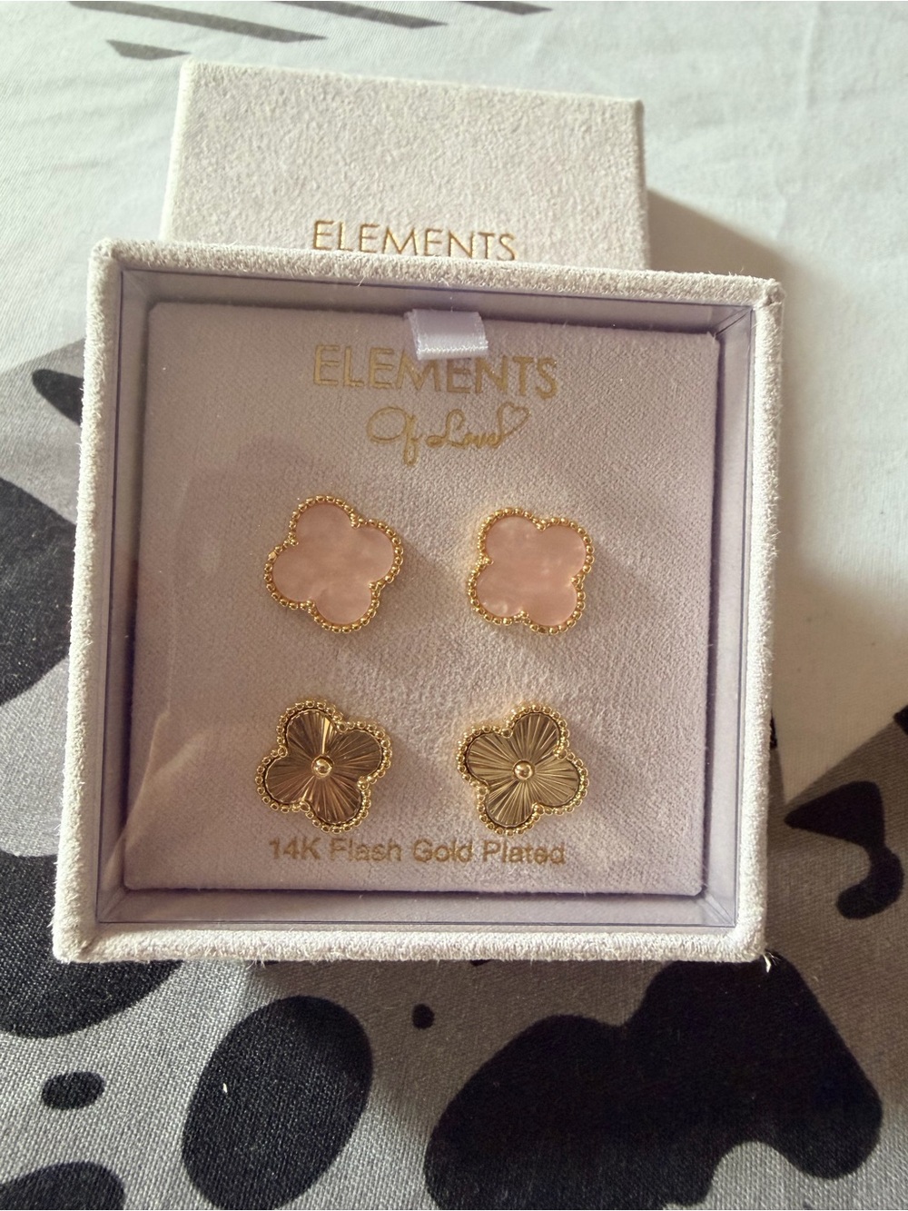Element Gold and Pink Clover Stud Earring Set